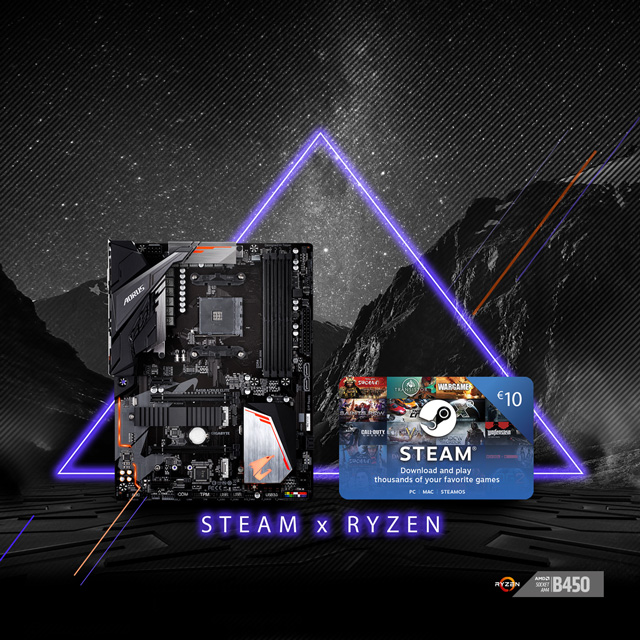 Buy select GIGABYTE AM4 B450 motherboards and get €10 FREE STEAM wallet codes!